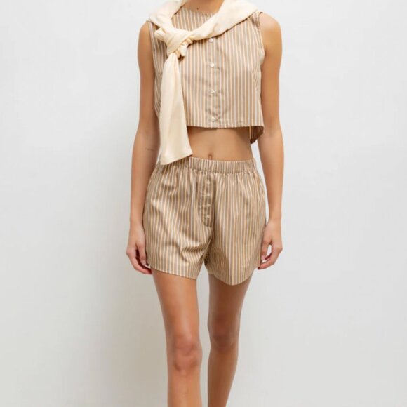 NWT Leset Yoshi Boxer Short in Mocha Brown Stripe - Picture 1 of 9